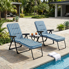 Reclining Relaxer Chair with Thick Padded Cushion for Patio-Blue