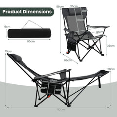 Reclining Camping Chair with Removable Footrest for Hiking Fishing-Grey