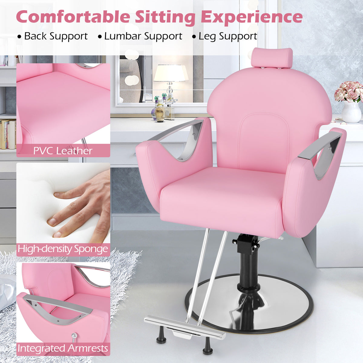 Reclining Salon Chair for Hair Stylist-Pink
