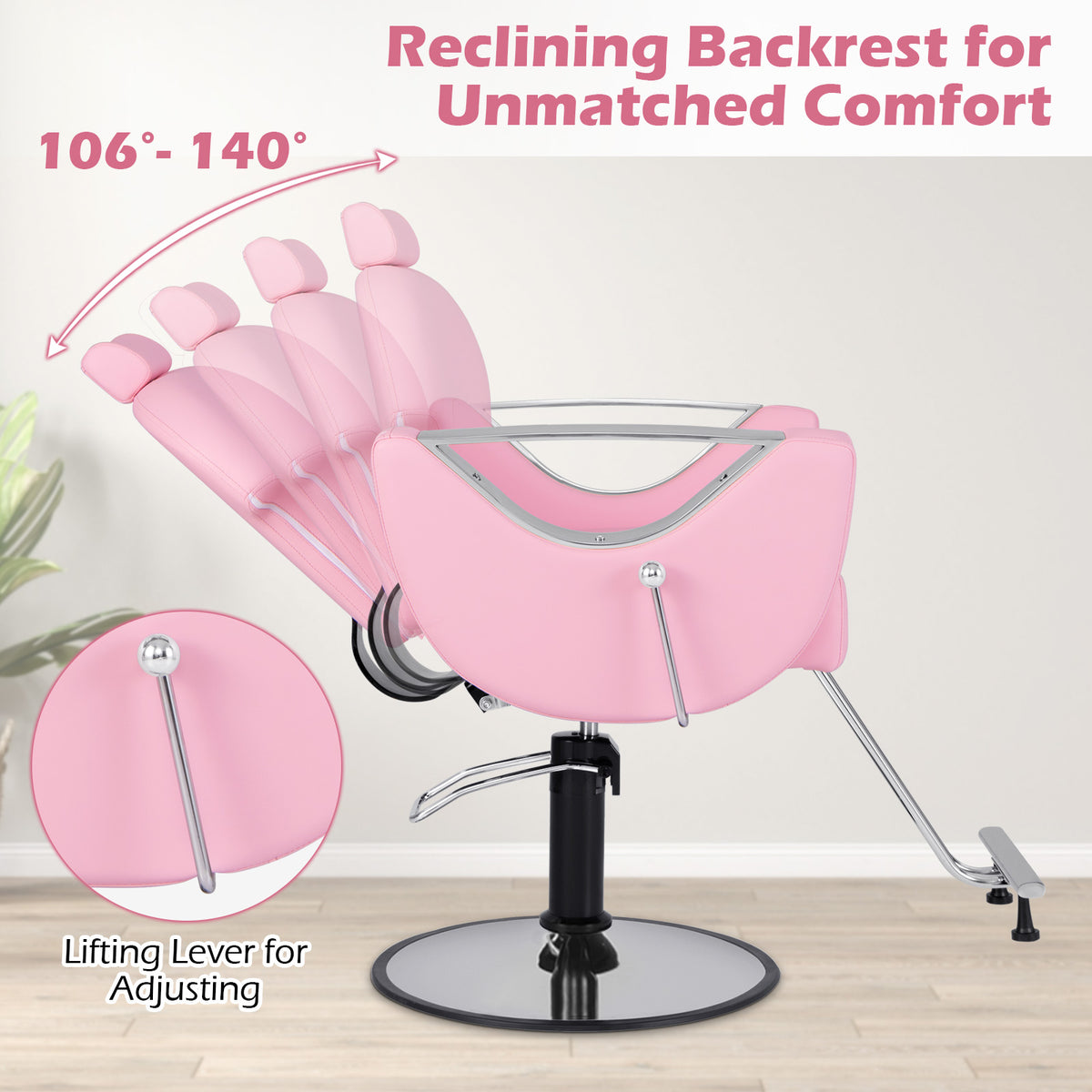 Reclining Salon Chair for Hair Stylist-Pink