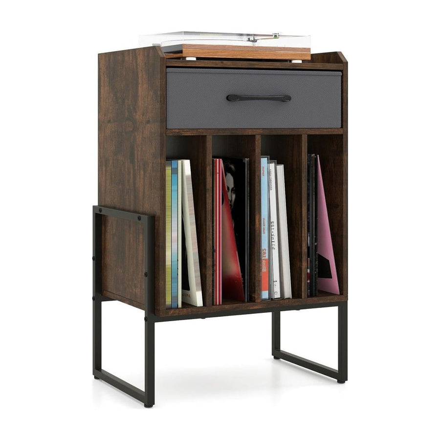 Record Player Stand Turntable Stand with Drawer and Record Holder-Brown