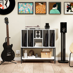 Record Player Stand with Charging Station for Living Room-White