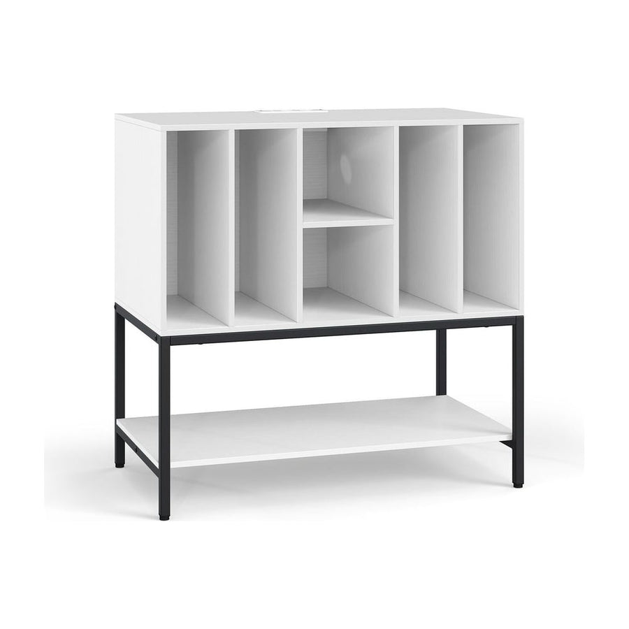 Record Player Stand with Charging Station for Living Room-White