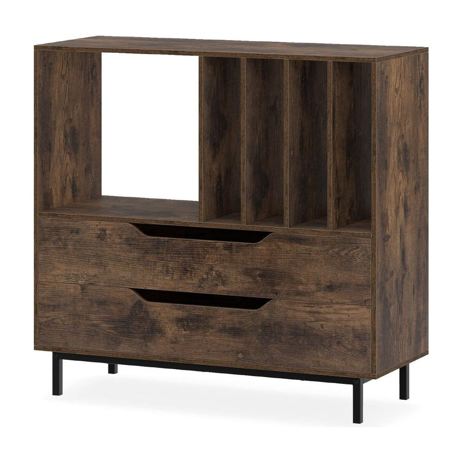 Record Player Stand Mid Century Turntable Stand with Open Compartment-Brown