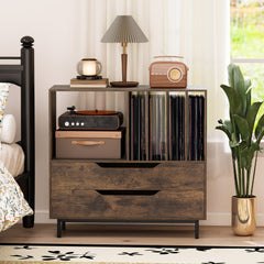 Record Player Stand Mid Century Turntable Stand with Open Compartment-Brown