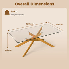 Rectangle Glass Coffee Table with Tempered Glass Top and Metal Tubular Legs-Golden