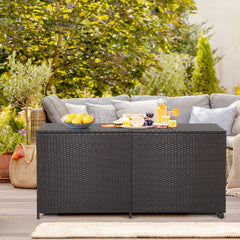 Rectangular PE Wicker Deck Box with Wheels and Zippered Liner for Outdoor-Brown