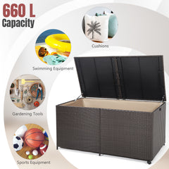 Rectangular PE Wicker Deck Box with Wheels and Zippered Liner for Outdoor-Brown