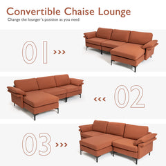 L-shaped 3-Seat Upholstered Sectional Sofa-Red