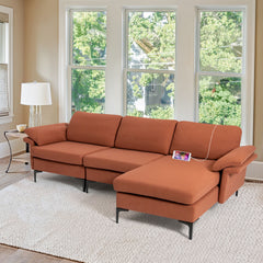 L-shaped 3-Seat Upholstered Sectional Sofa-Red