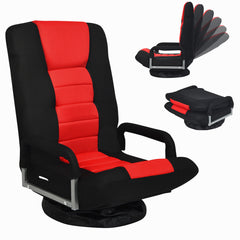Foldable 360-Degree Swivel Gaming Floor Chair with Adjustable Backrest-Red