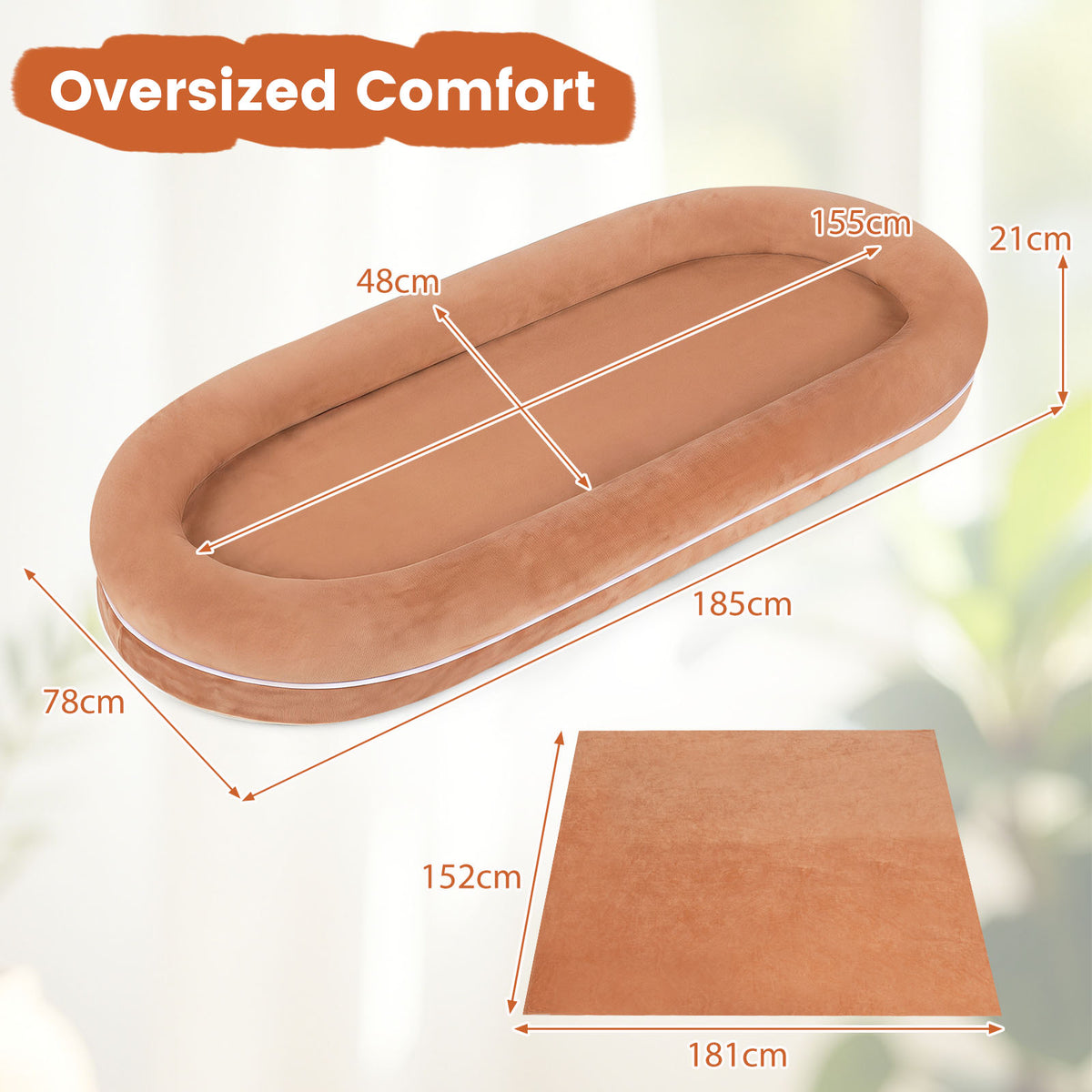 Removable Detachable Human Dog Bed for Adults and Large Dogs with Matching Plush Blanket-Brown