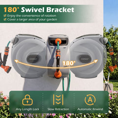 Retractable Garden Hose Reel 1.5 cm x 30 m Heavy Duty Wall Mount Hose Reel-Grey