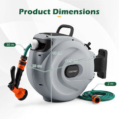 Retractable Garden Hose Reel 1.5 cm x 30 m Heavy Duty Wall Mount Hose Reel-Grey