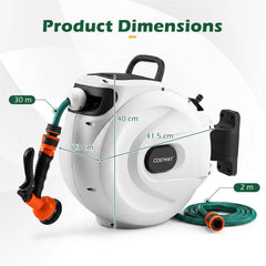Retractable Garden Hose Reel 1.5 cm x 30 m Heavy Duty Wall Mount Hose Reel-White