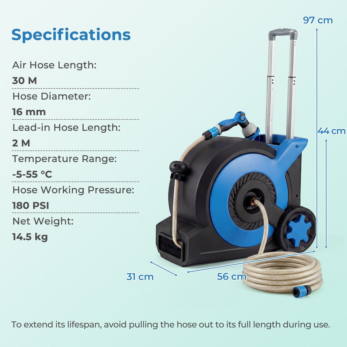 Retractable Garden Hose Reel 16 mm x 130 M Heavy Duty Floor