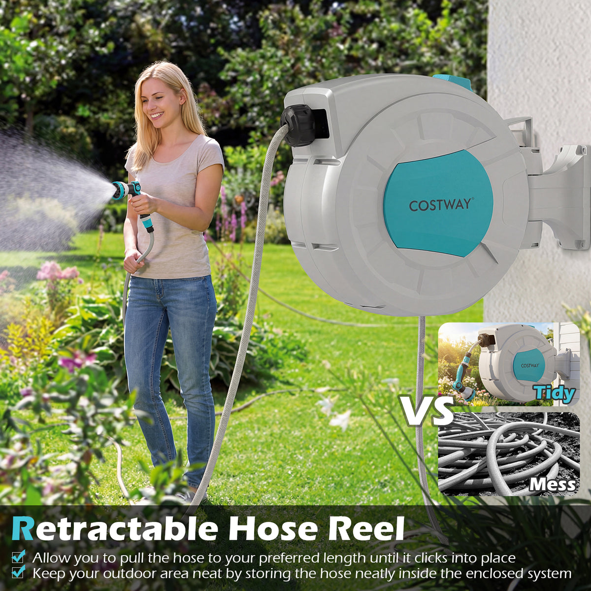 Retractable Garden Hose Reel Heavy Duty Water Hose for Patio