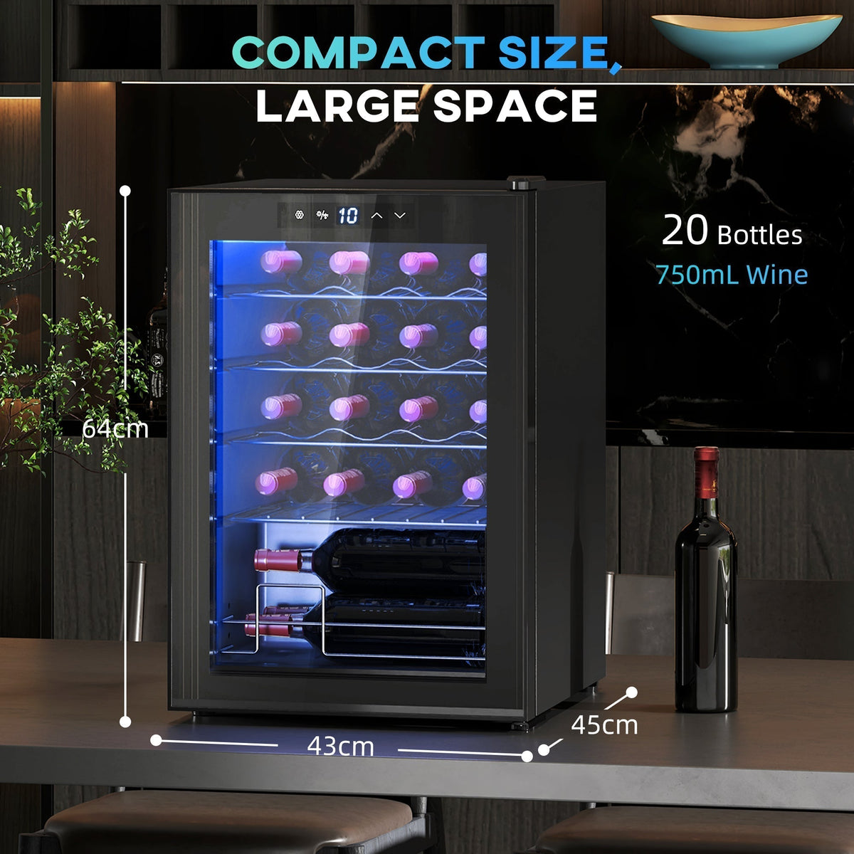 HOMCOM 20 Bottle 5-18 degrees C Countertop Wine Fridge - Black