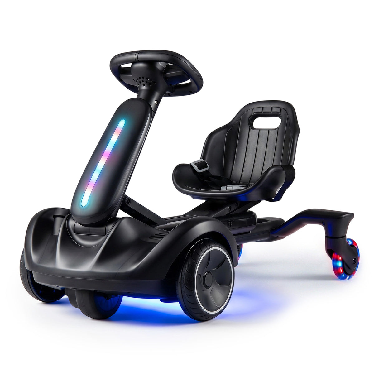 Ride on Drift Car for Kids 2-In-1 Go Kart with Adjustable Seat Sound LED Lights-Black