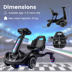 Ride on Drift Car for Kids 2-In-1 Go Kart with Adjustable Seat Sound LED Lights-Black