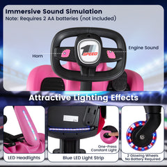 Ride on Drift Car for Kids 2-In-1 Go Kart with Adjustable Seat Sound LED Lights-Pink