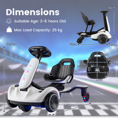 Ride on Drift Car for Kids 2-In-1 Go Kart with Adjustable Seat Sound LED Lights-White