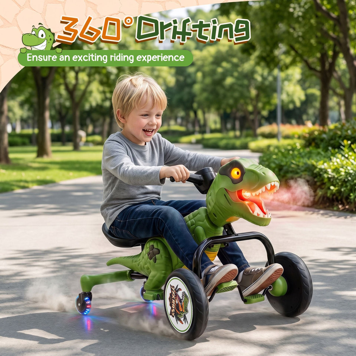 Ride on Toy for Boys and Girls 3-8 with 360° Spin Mode and Lighted Universal Wheels-Green