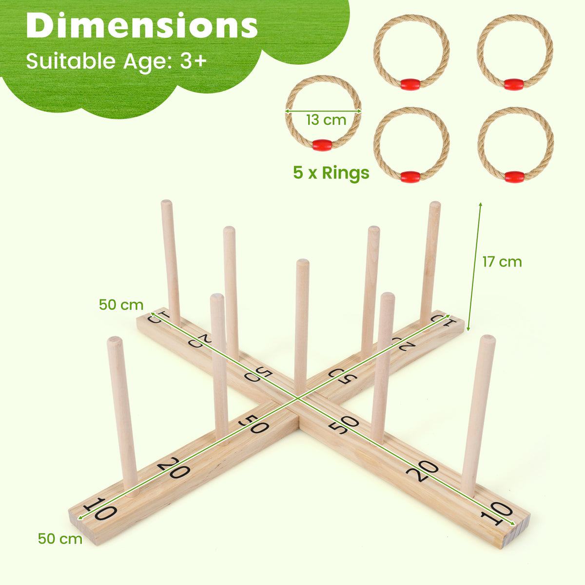 Ring Toss Game for Kids and Adults Outdoor Yard Game with 5 Rope Rings-Natural
