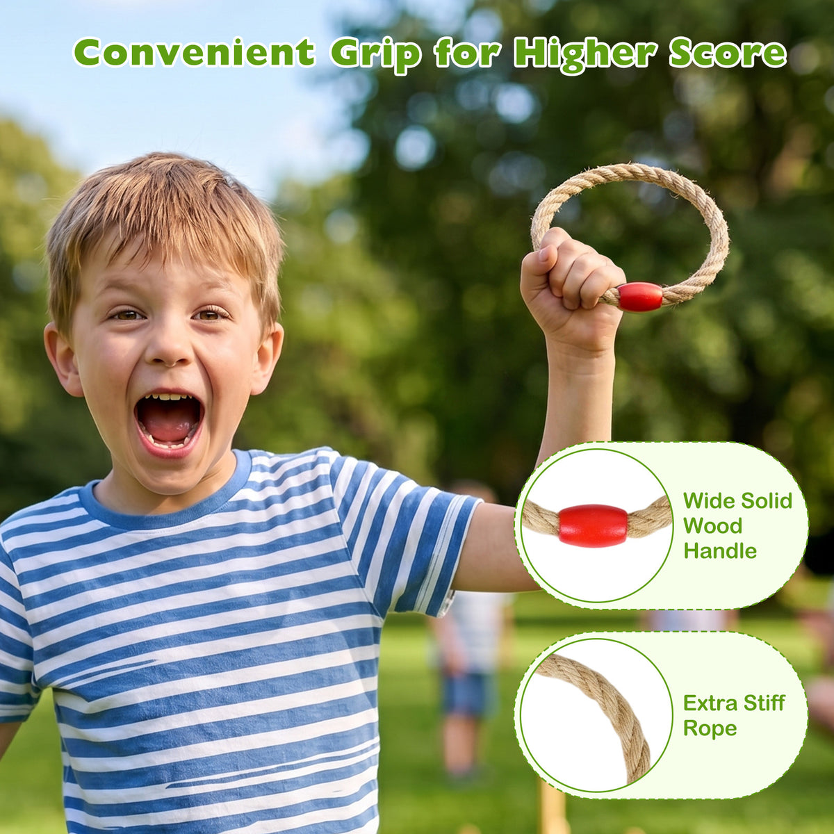 Ring Toss Game for Kids and Adults Outdoor Yard Game with 5 Rope Rings-Natural