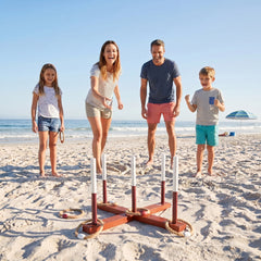 Ring Toss Game for Kids and Adults Outdoor Yard Game with 6 Rope Rings-Reddish Brown