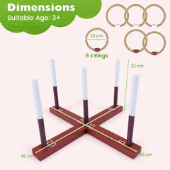 Ring Toss Game for Kids and Adults Outdoor Yard Game with 6 Rope Rings-Reddish Brown