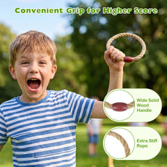Ring Toss Game for Kids and Adults Outdoor Yard Game with 6 Rope Rings-Reddish Brown
