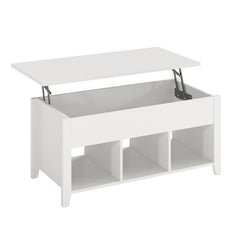 Rising Center Table with Lift Top Hidden Compartment-Off White
