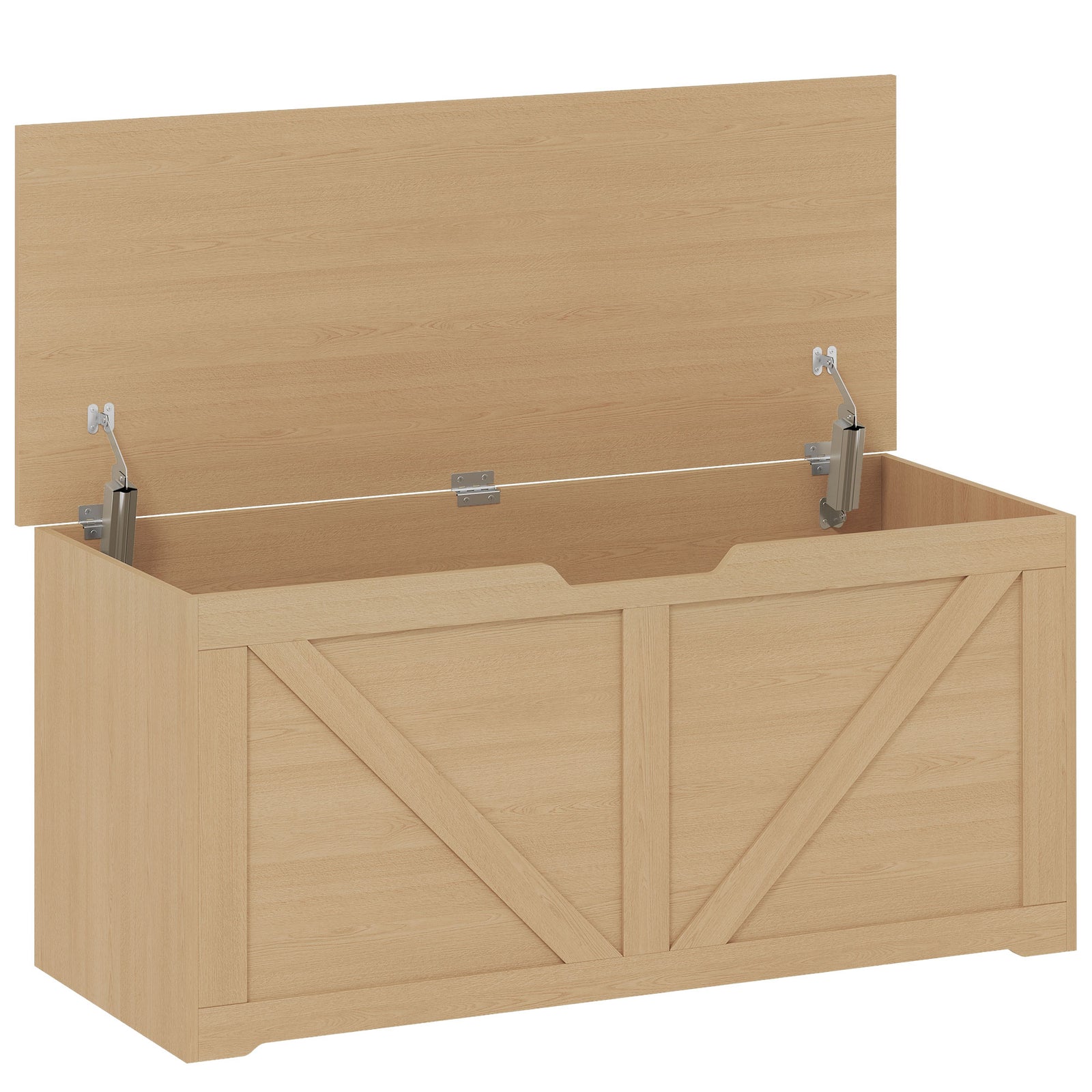 HOMCOM 127L Home Storage Box, with Safety Hinges - Nature Wood Finish