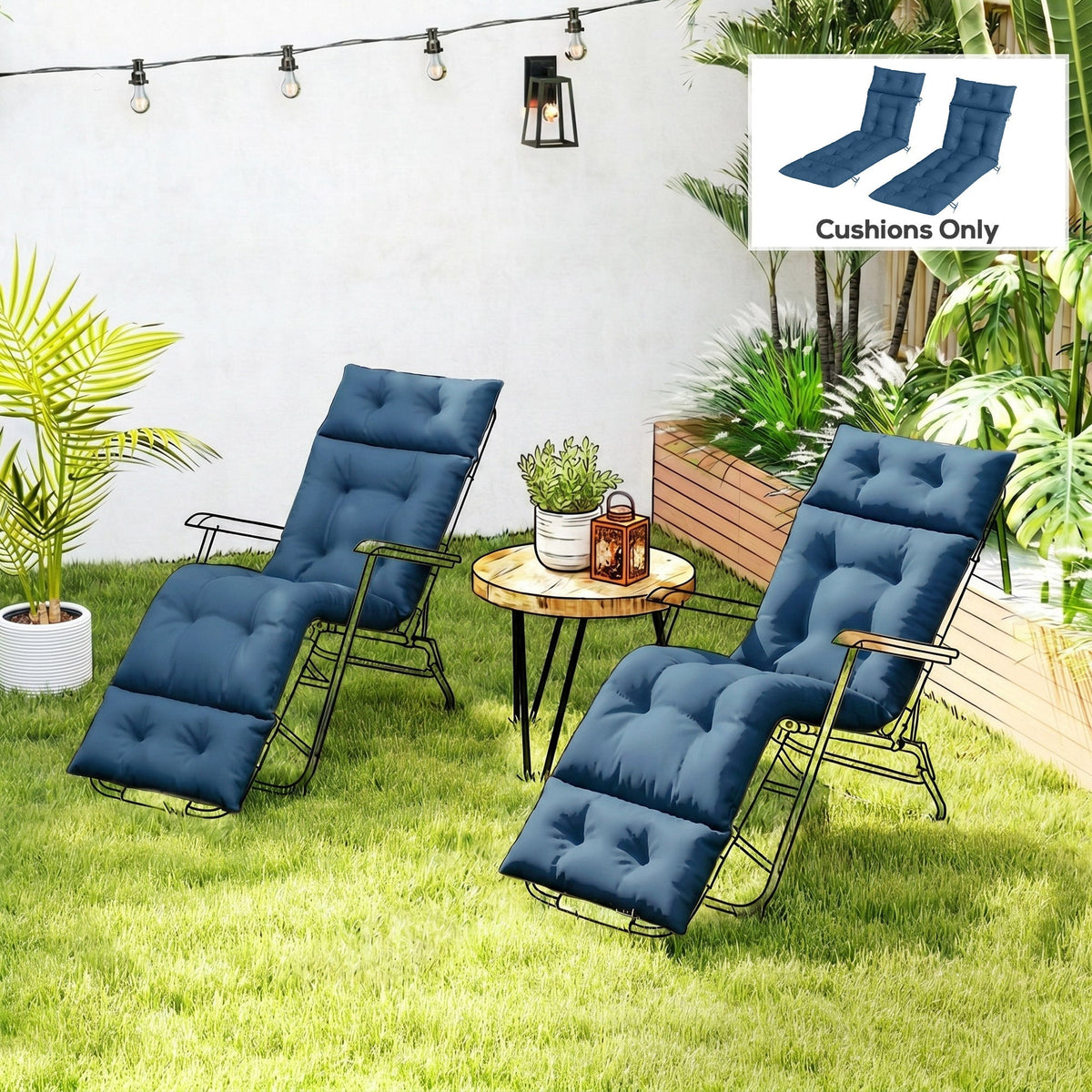 Outsunny Set of Two 190 x 56cm Sun Lounger Cushions - Navy Blue