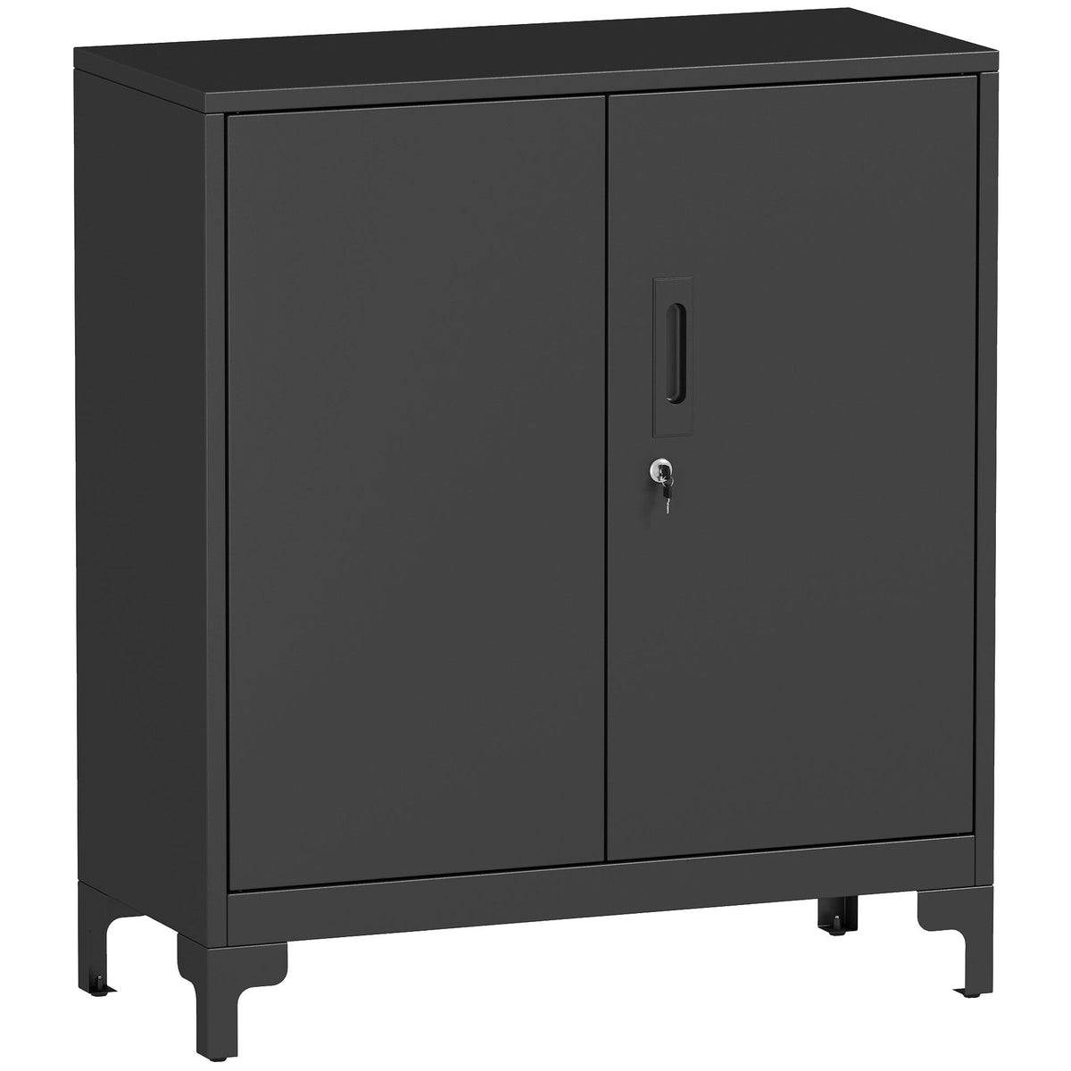 HOMCOM Lockable Metal Filing Cabinet, 2-Tier Storage Cupboard with Double Doors, Modern Office Organiser, Black
