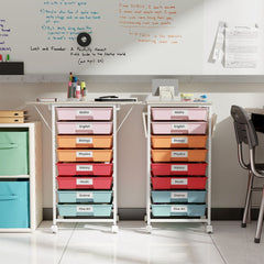 Rolling Cart with 8 Drawers and Foldable Side Panels for Dorm-Macaron