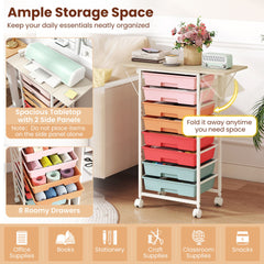 Rolling Cart with 8 Drawers and Foldable Side Panels for Dorm-Macaron