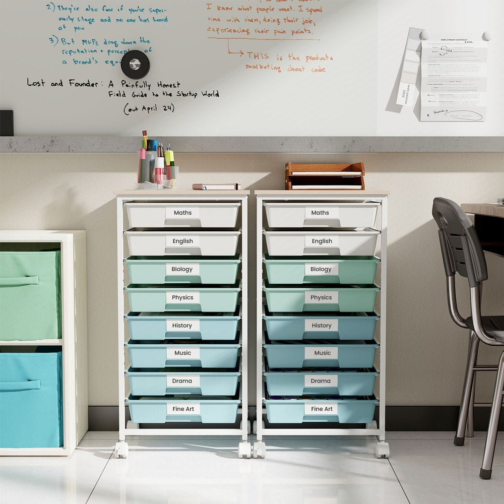 Rolling Cart with 8 Drawers and Lockable Wheels for Dorm-Green