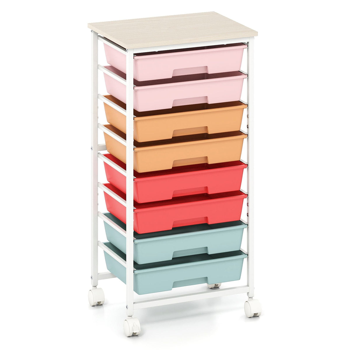 Rolling Cart with 8 Drawers and Lockable Wheels for Dorm- Macaron