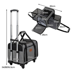 Rolling Cat Carrier with Wheels and Telescopic Handle in Grey, image 3