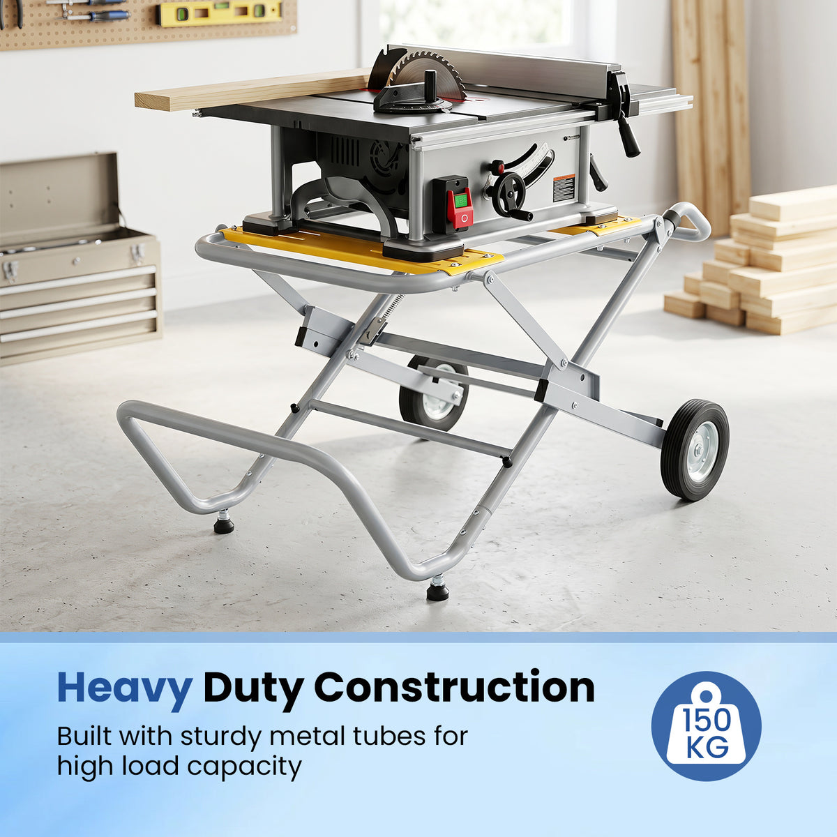 Rolling Foldable Heavy Duty Metal Base with 20cm Rubber Wheels-Yellow