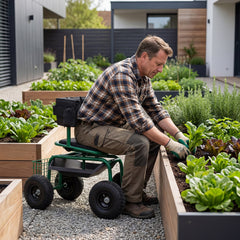 Rolling Garden Work Seat with Wheels Swivel Seat and Extendable Handle-Green