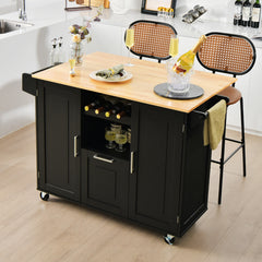Rolling Kitchen Island Cart with Drop-Leaf Countertop-Black