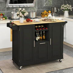 Rolling Kitchen Island Cart with Drop-Leaf Countertop-Black