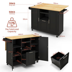 Rolling Kitchen Island Cart with Drop-Leaf Countertop-Black