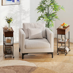 Rolling Lift Top End Table with Charging Station & Hidden Compartment for Living Room-Rustic Brown