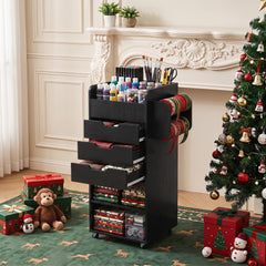 Rolling Storage Cart with 3 Drawers & 2 Shelves and Dowel Rods for Kitchen-Black