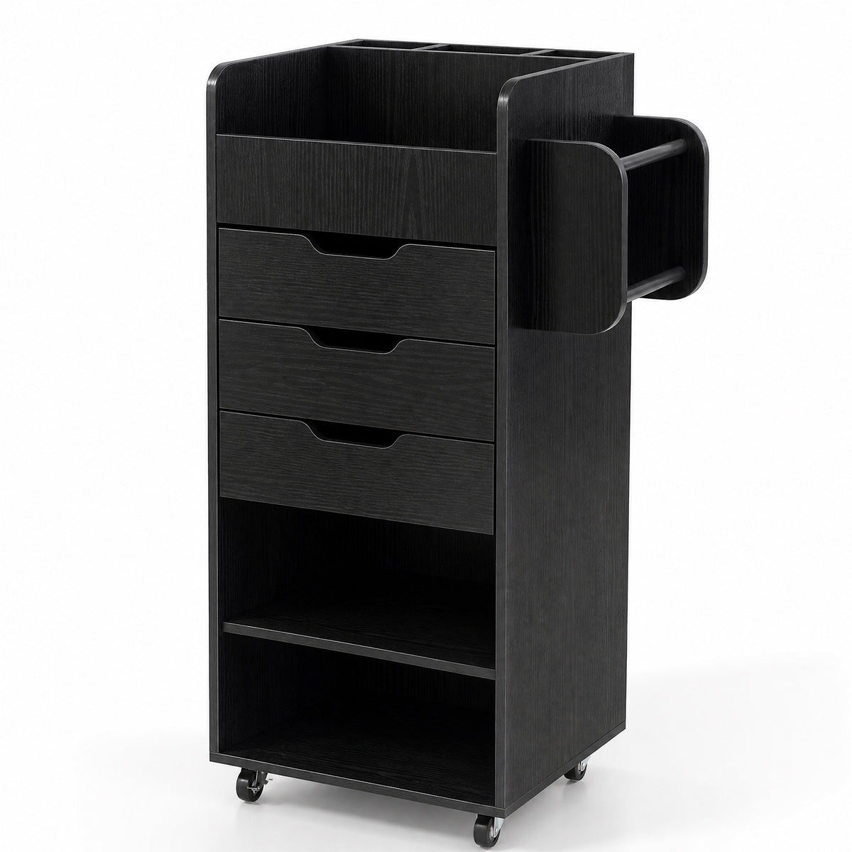 Rolling Storage Cart with 3 Drawers & 2 Shelves and Dowel Rods for Kitchen-Black