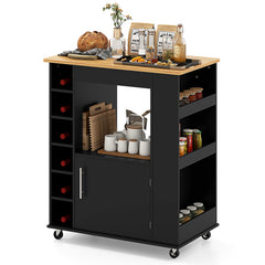 Rolling Kitchen Island with Storage and Towel Rack-Black